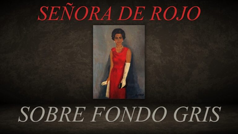 señora de rojo sobre fondo gris resumen