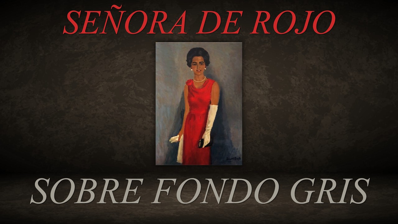 señora de rojo sobre fondo gris resumen
